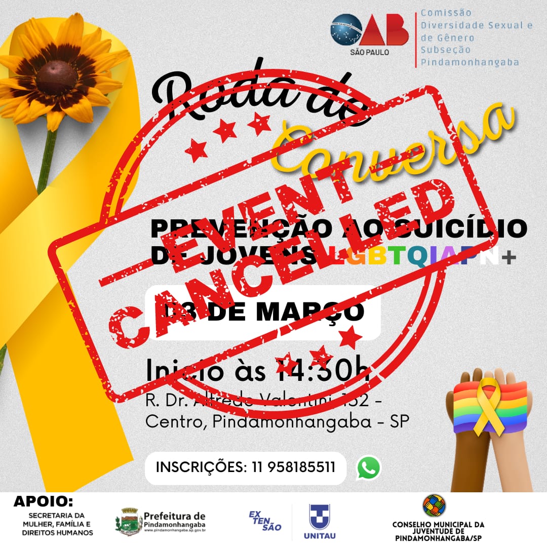 Evento Cancelado - Nota) - Roda de Conversa sobre a Prevenção ao Suicídio  de Jovens LGBTQIAPN+ - Mestrado em Desenvolvimento Humano - Universidade de  Taubaté - UNITAU